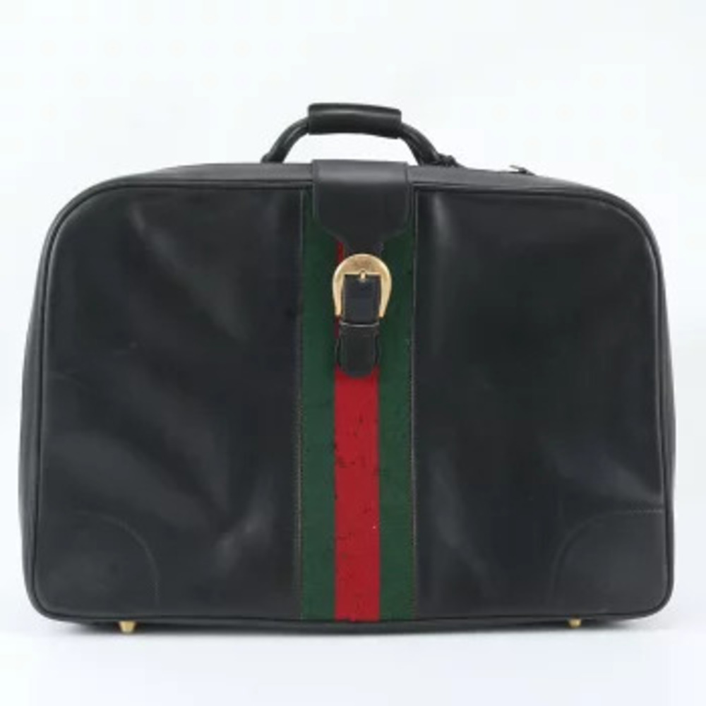 Gucci Sherry Leather Boston Bag Business Trips Travel Tote Bag Carry On Black